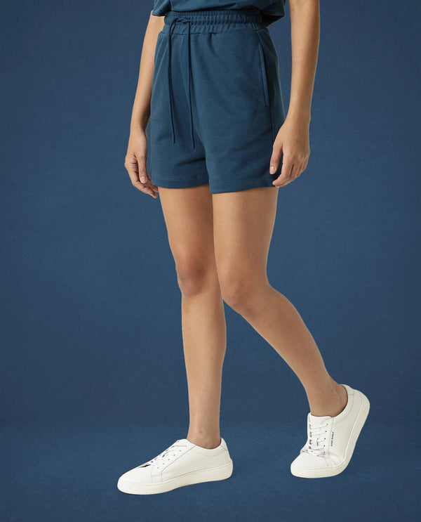 Rareism Women Ciri Dusky Green Cotton Poly Fabric Relaxed Fit Solid Mid Rise Shorts