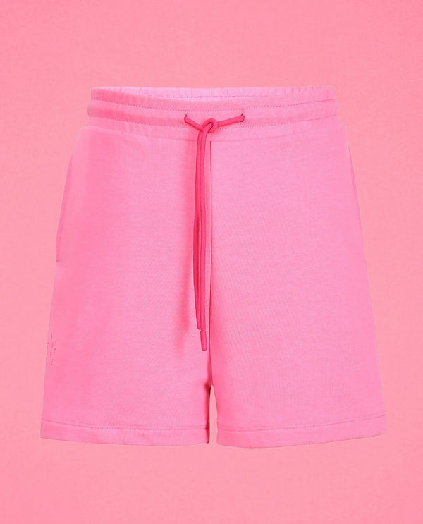 Rareism Women Ciri Flouroscent Pink Cotton Poly Fabric Relaxed Fit Solid Mid Rise Shorts