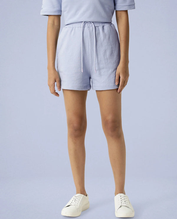 Rareism Women Ciri Light Blue Cotton Poly Fabric Relaxed Fit Solid Mid Rise Shorts