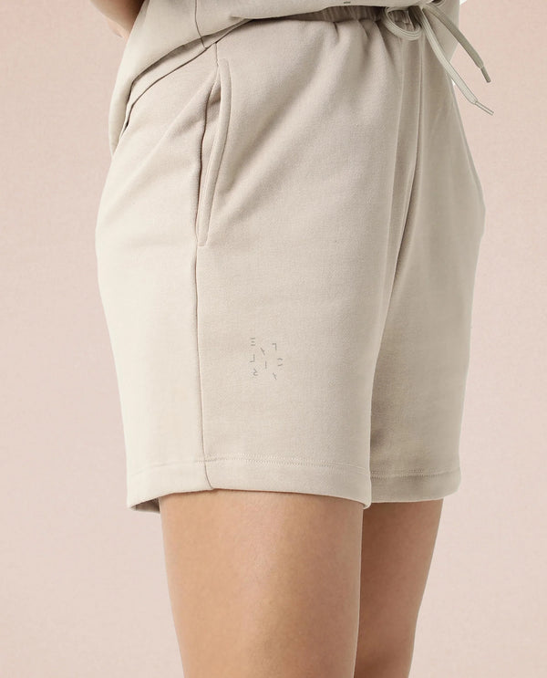 Rareism Women Ciri Beige Cotton Poly Fabric Relaxed Fit Solid Mid Rise Shorts