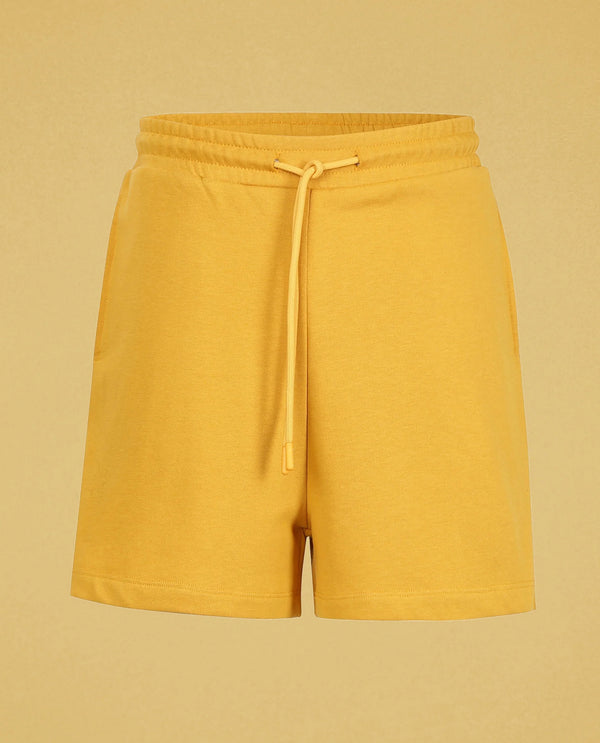 Rareism Women Ciri Mustard Cotton Poly Fabric Relaxed Fit Solid Mid Rise Shorts