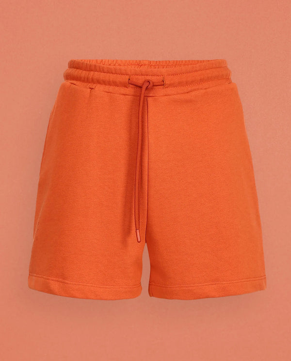 Rareism Women Ciri Orange Cotton Poly Fabric Relaxed Fit Solid Mid Rise Shorts