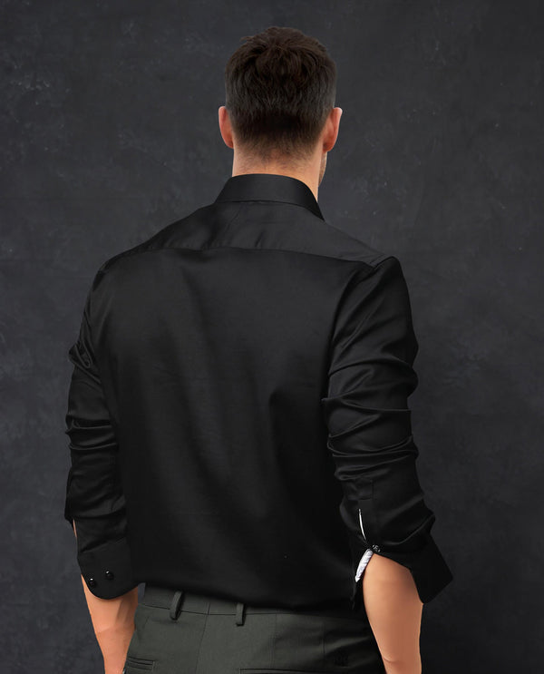 Rare Rabbit Men's Ciro Black Cotton Fabric Embroidered Lace Detail Full Sleeves Shirt