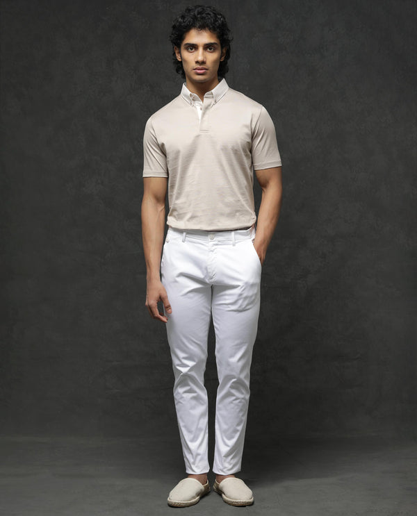 Rare Rabbit Men's Clarance Beige Half Sleeves Solid Polo T-Shirt