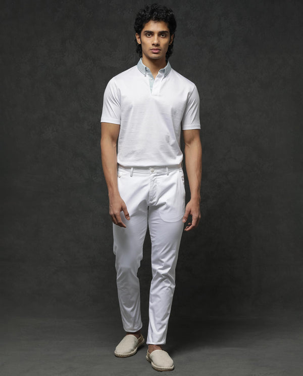 Rare Rabbit Men's Clarance White Half Sleeves Solid Polo T-Shirt