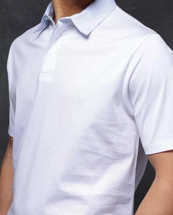 Rare Rabbit Men Clarence-1 White Short Sleeve Collared Neck Button Closure Plain Polo