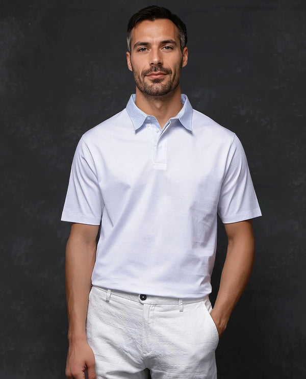 Rare Rabbit Men Clarence-1 White Short Sleeve Collared Neck Button Closure Plain Polo