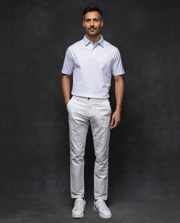 Rare Rabbit Men Clarence-1 White Short Sleeve Collared Neck Button Closure Plain Polo