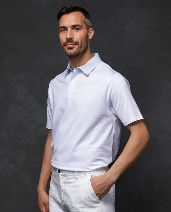 Rare Rabbit Men Clarence-1 White Short Sleeve Collared Neck Button Closure Plain Polo