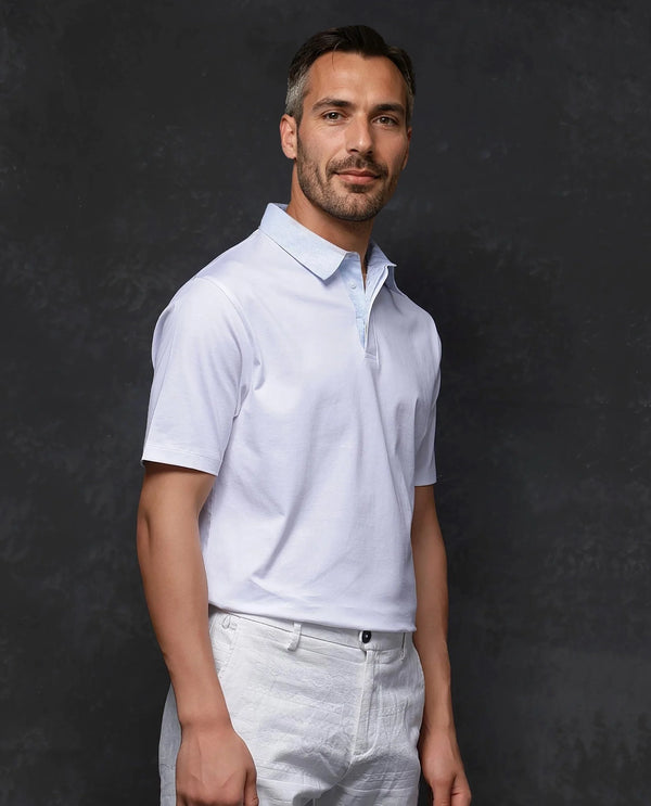 Rare Rabbit Men Clarence-1 White Short Sleeve Collared Neck Button Closure Plain Polo