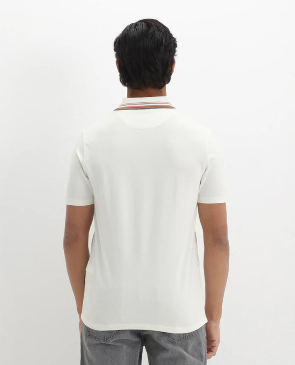 Rare Rabbit Men Clark Off White Short Sleeve Collared Neck Button Closure Plain Polo