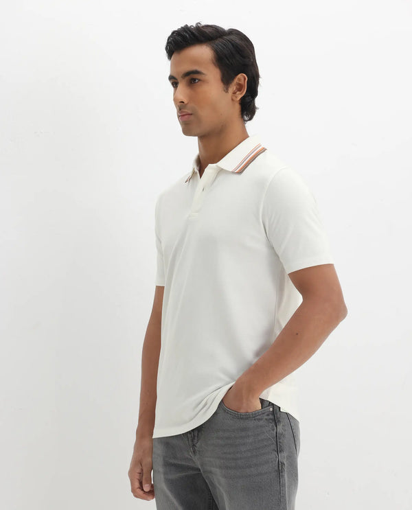 Rare Rabbit Men Clark Off White Short Sleeve Collared Neck Button Closure Plain Polo