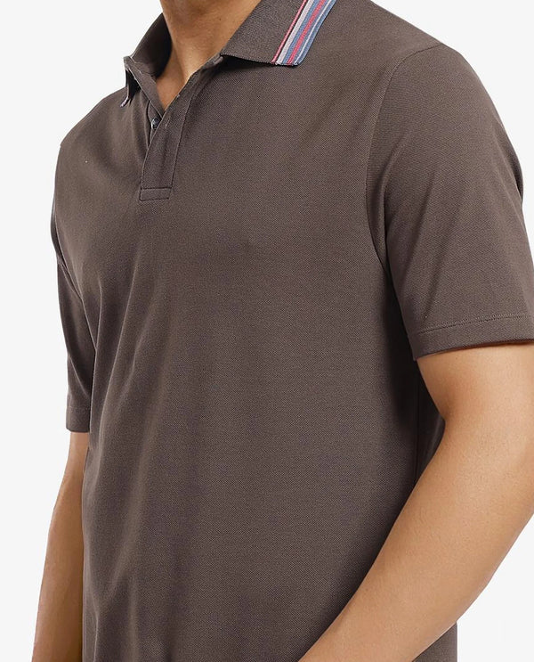Rare Rabbit Men Clark Olive Short Sleeve Collared Neck Button Closure Plain Polo