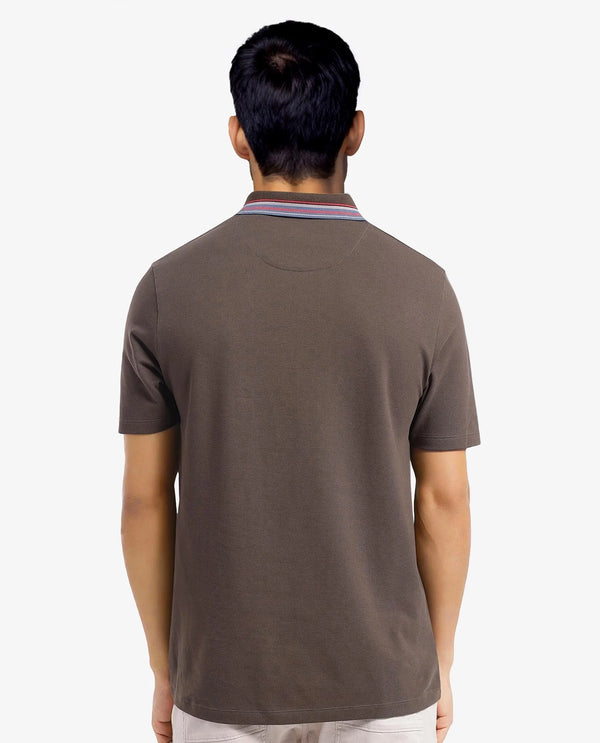 Rare Rabbit Men Clark Olive Short Sleeve Collared Neck Button Closure Plain Polo