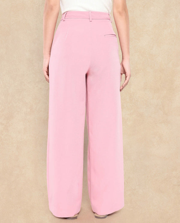 Rareism Women Clary Pink Poly Viscose Lycra Fabric Button Closure Ankle Length Plain Trouser