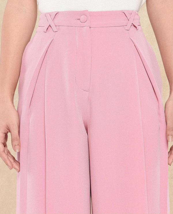 Rareism Women Clary Pink Poly Viscose Lycra Fabric Button Closure Ankle Length Plain Trouser