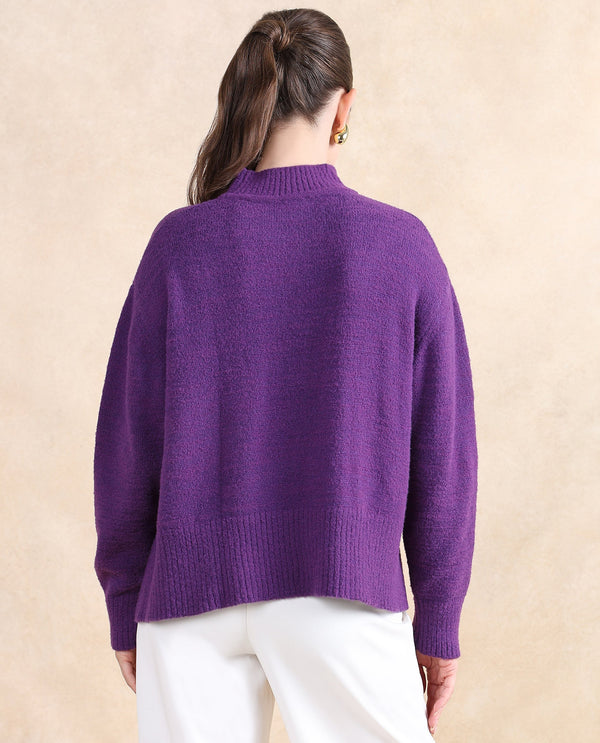 Rareism Women Clawdia Purple Oversized Fit Plain Sweater