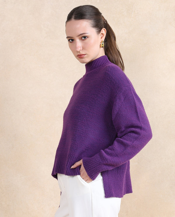 Rareism Women Clawdia Purple Oversized Fit Plain Sweater