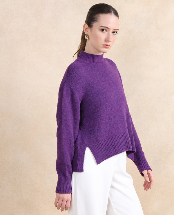 Rareism Women Clawdia Purple Oversized Fit Plain Sweater