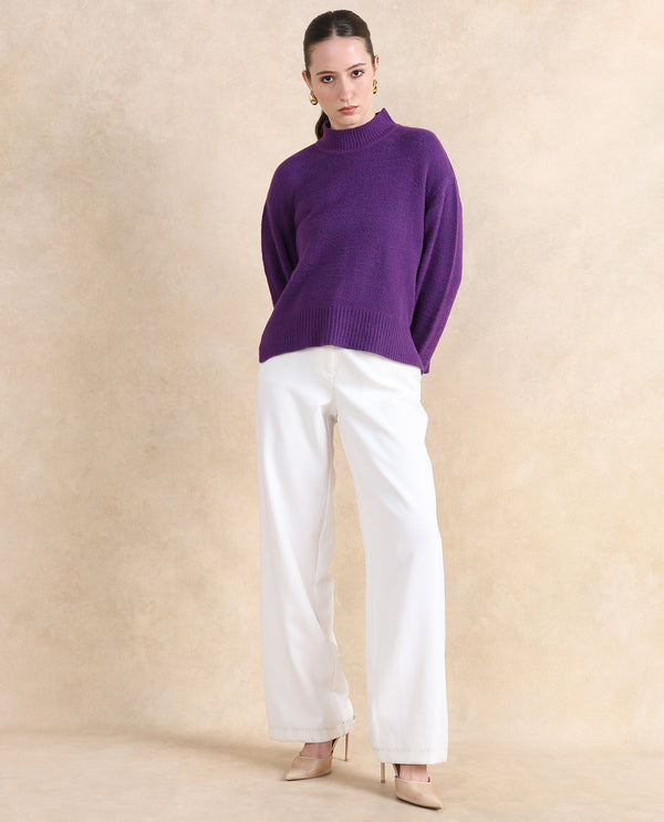 Rareism Women Clawdia Purple Oversized Fit Plain Sweater