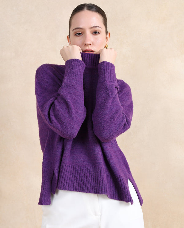 Rareism Women Clawdia Purple Oversized Fit Plain Sweater