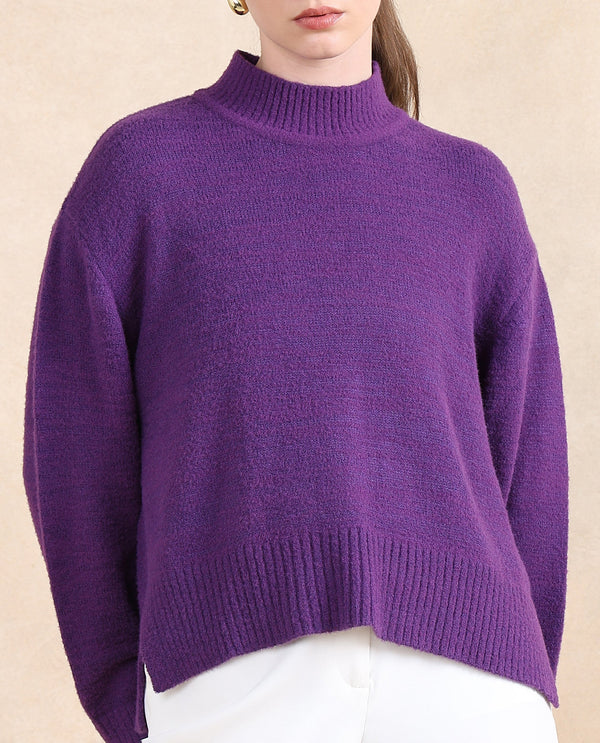 Rareism Women Clawdia Purple Oversized Fit Plain Sweater