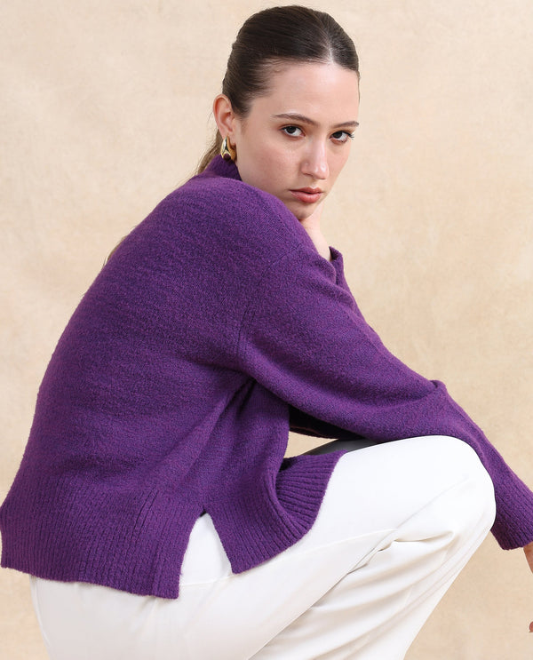 Rareism Women Clawdia Purple Oversized Fit Plain Sweater