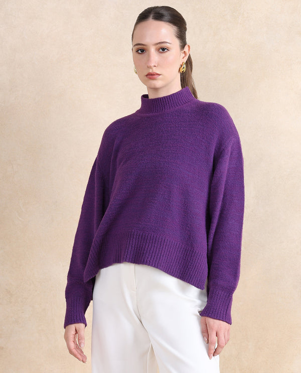 Rareism Women Clawdia Purple Oversized Fit Plain Sweater