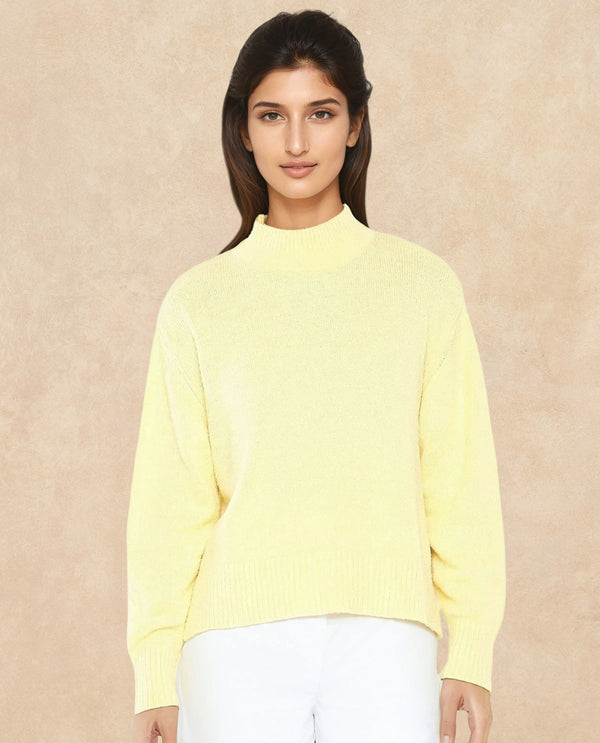 Rareism Women Clawdia Yellow Oversized Fit Plain Sweater
