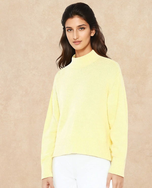 Rareism Women Clawdia Yellow Oversized Fit Plain Sweater