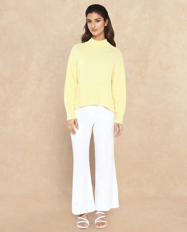 Rareism Women Clawdia Yellow Oversized Fit Plain Sweater