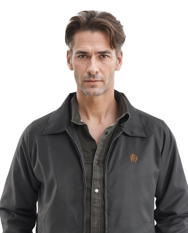 Rare Rabbit Men Clayon Olive Polyester Fabric Full Sleeve Embroidered Logo Spread Collar Solid Jacket
