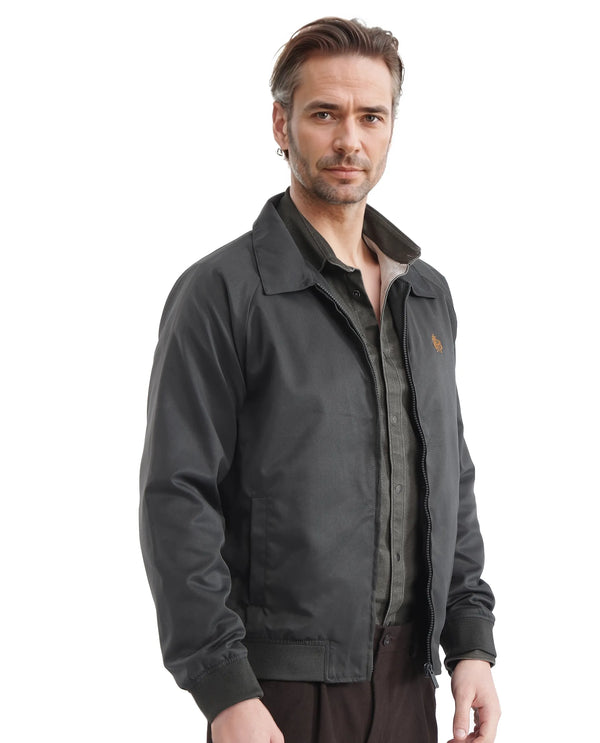Rare Rabbit Men Clayon Olive Polyester Fabric Full Sleeve Embroidered Logo Spread Collar Solid Jacket