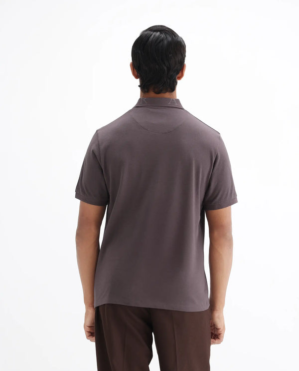 Rare Rabbit Men's Clif Dusky Purple Cotton Fabric Short Sleeves Printed Detailing On Collar Regular Fit Plain Knit Polo T-Shirt