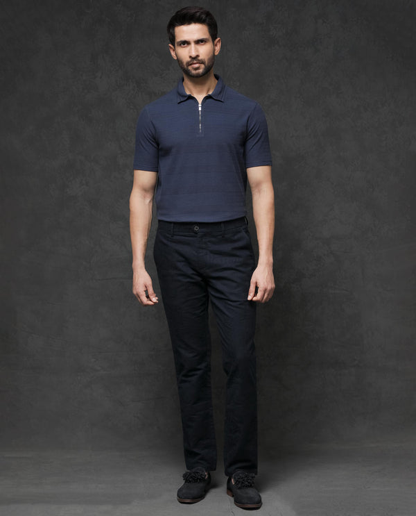 Rare Rabbit Mens Clion Dark Blue Short Sleeve Jacquard Polo T-Shirt