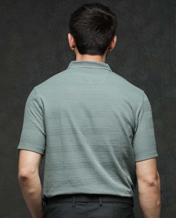 Rare Rabbit Mens Clion Dusky Green Short Sleeve Jacquard Polo T-Shirt
