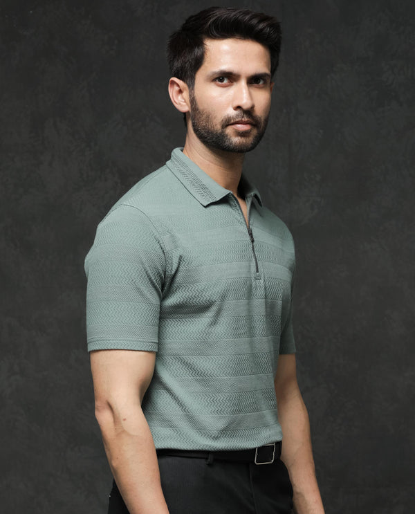 Rare Rabbit Mens Clion Dusky Green Short Sleeve Jacquard Polo T-Shirt