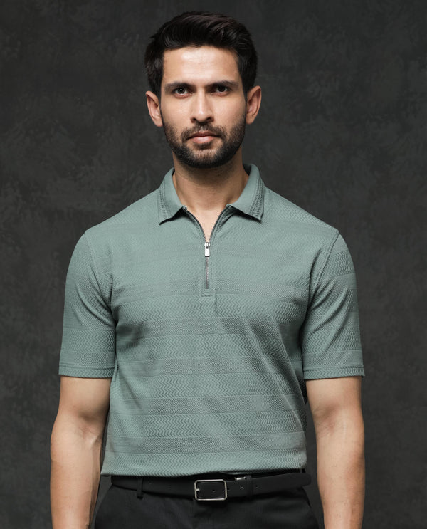 Rare Rabbit Mens Clion Dusky Green Short Sleeve Jacquard Polo T-Shirt