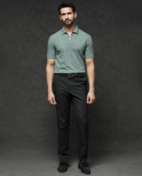 Rare Rabbit Mens Clion Dusky Green Short Sleeve Jacquard Polo T-Shirt