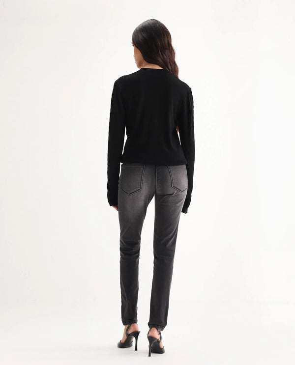 Rareism Women Clipper Grey Cotton Lycra Fabric Mid Rise Solid Slim Fit Ankle Length Jeans