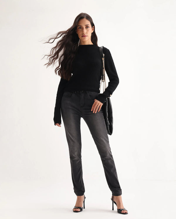 Rareism Women Clipper Grey Cotton Lycra Fabric Mid Rise Solid Slim Fit Ankle Length Jeans