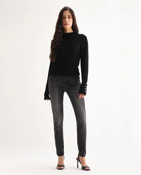 Rareism Women Clipper Grey Cotton Lycra Fabric Mid Rise Solid Slim Fit Ankle Length Jeans