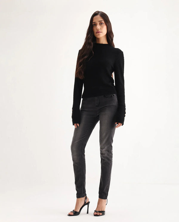 Rareism Women Clipper Grey Cotton Lycra Fabric Mid Rise Solid Slim Fit Ankle Length Jeans