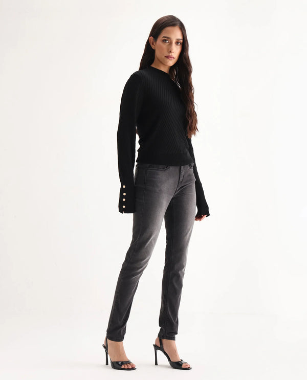 Rareism Women Clipper Grey Cotton Lycra Fabric Mid Rise Solid Slim Fit Ankle Length Jeans