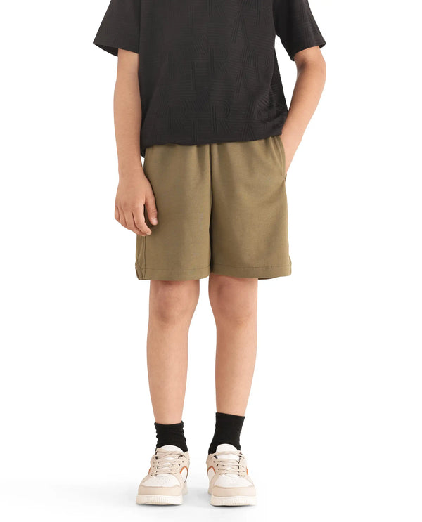 Rare Ones Kids Clon Olive Cotton Drawstring Closure Regular Solid Shorts