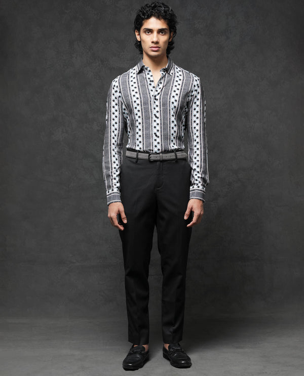 Rare Rabbit Mens Clortan Black Full Sleeve Geometric Printed Shirt
