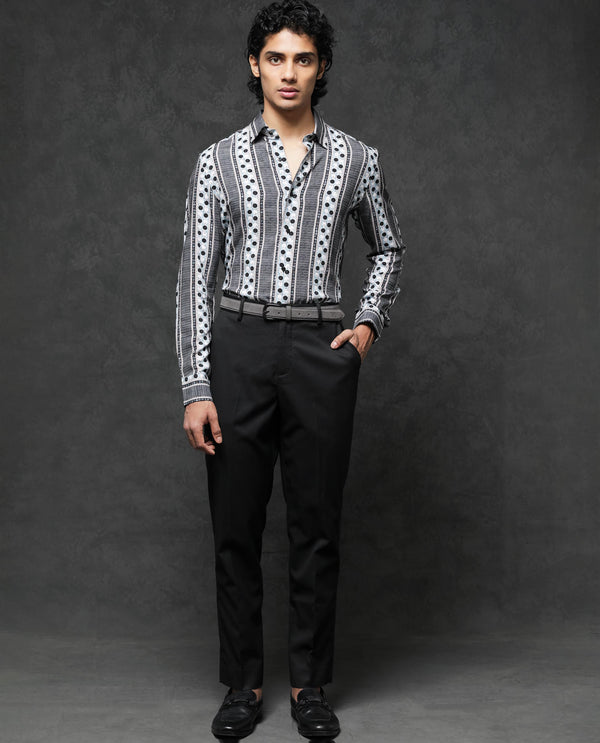 Rare Rabbit Mens Clortan Black Full Sleeve Geometric Printed Shirt