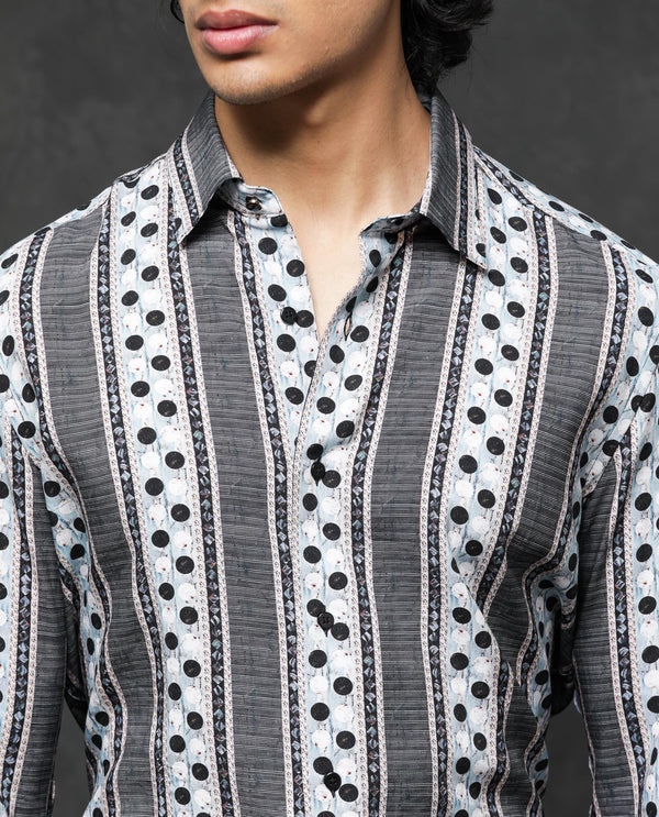 Rare Rabbit Mens Clortan Black Full Sleeve Geometric Printed Shirt