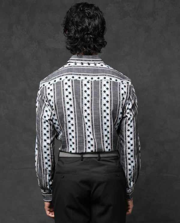 Rare Rabbit Mens Clortan Black Full Sleeve Geometric Printed Shirt