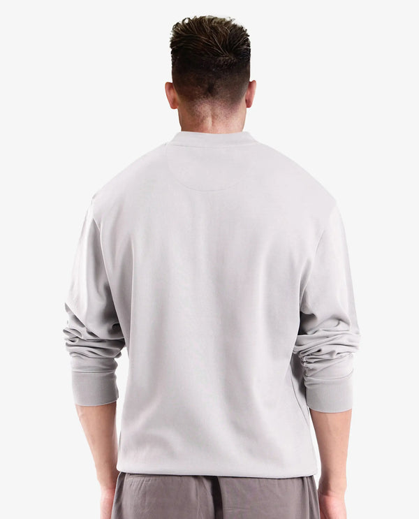 Rare Rabbit Men Clos Light Grey Cotton Fabric Full Sleeve Crew Neck Embroidered Logo Sweatshirt